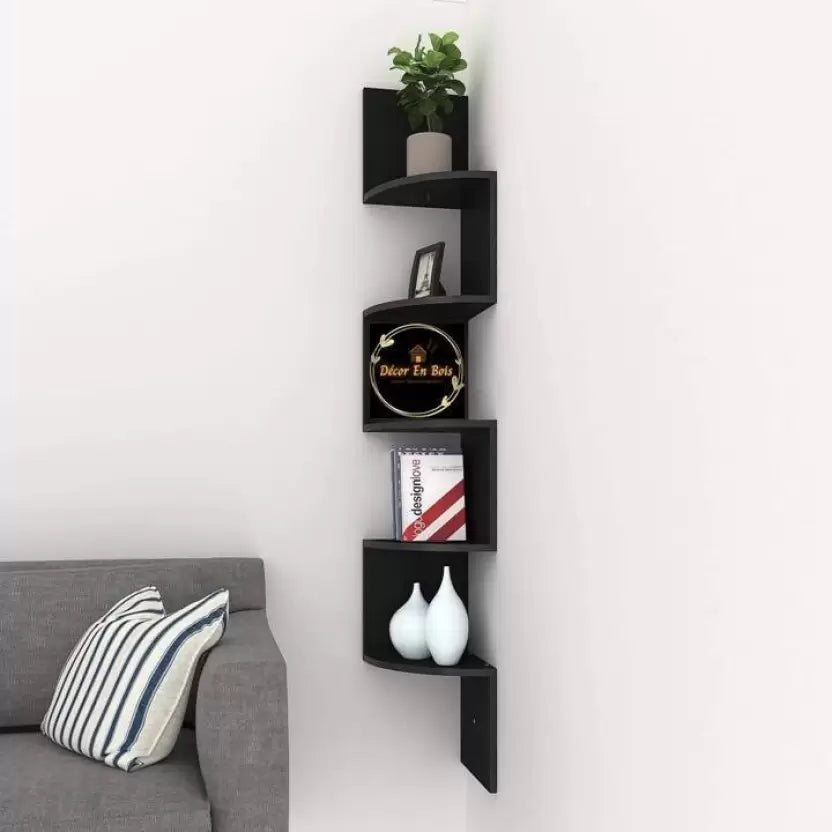 Corner Zig Zag Wooden Wall Mounted Floating 5 Rack