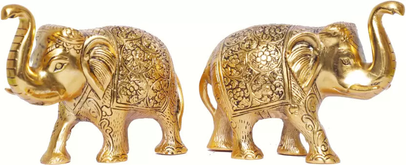 Metal Elephant Statue Small Size Gold Polish 2 pcs