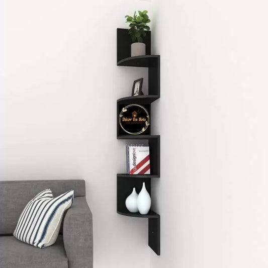 Corner Zig Zag Wooden Wall Mounted Floating 5 Rack